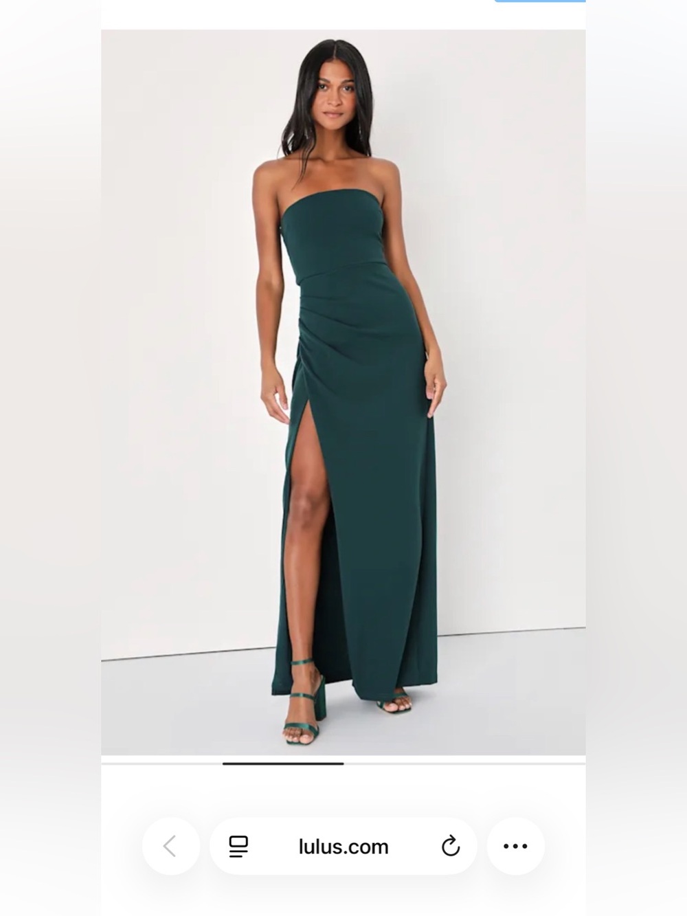 Lulu's Strapless Dark Green Maxi Dress with High Side Slit